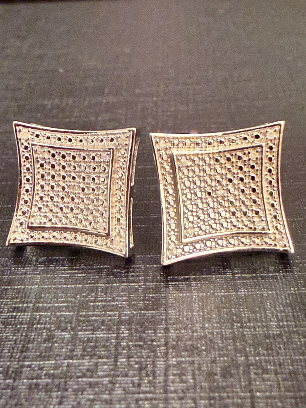 Handsome Mens 14K White Gold Over Solid Sterling Silver Diamond earrings